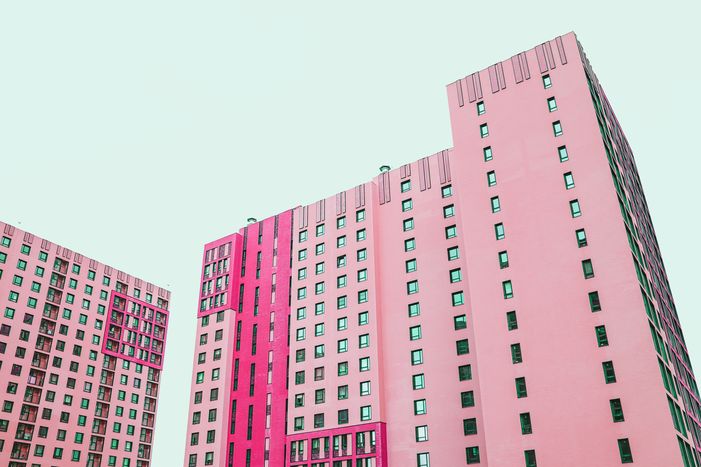 Pink apartment building. Modern architecture art